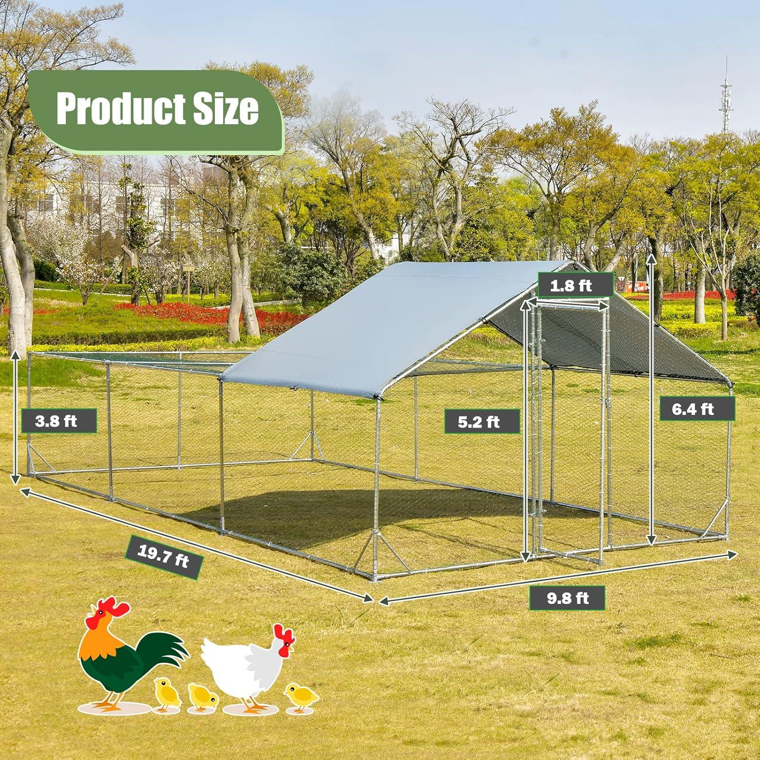 image:imageGiantex 23ft Large Metal Chicken Coop Walkin Chicken Run Poultry Cage Waterproof SunProof Cover Galvanized Steel Frame Hen Duck Rabbit House Outdoor Farm Yard 23 x 66 ft Half SpireHalf Spire