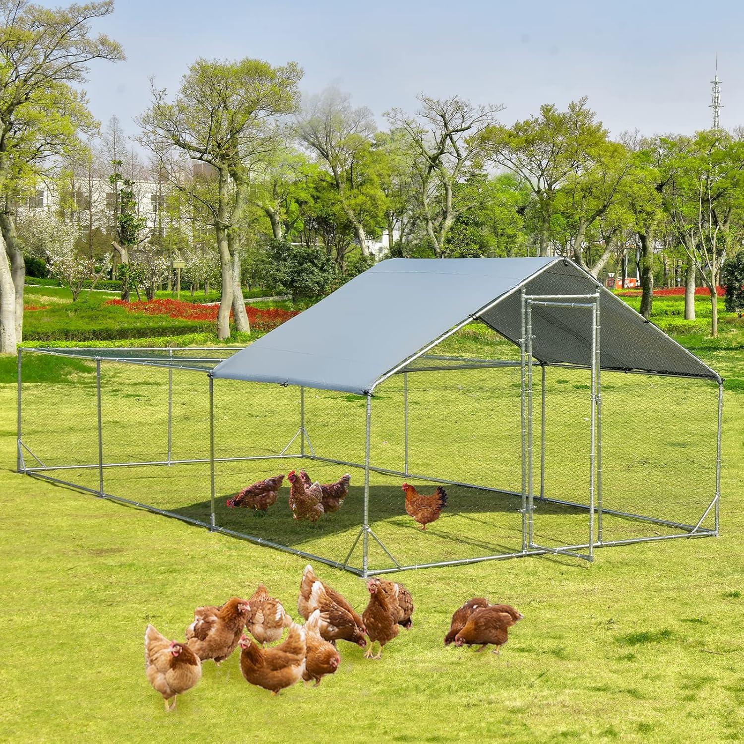 image:imageGiantex 23ft Large Metal Chicken Coop Walkin Chicken Run Poultry Cage Waterproof SunProof Cover Galvanized Steel Frame Hen Duck Rabbit House Outdoor Farm Yard 23 x 66 ft Half SpireHalf Spire