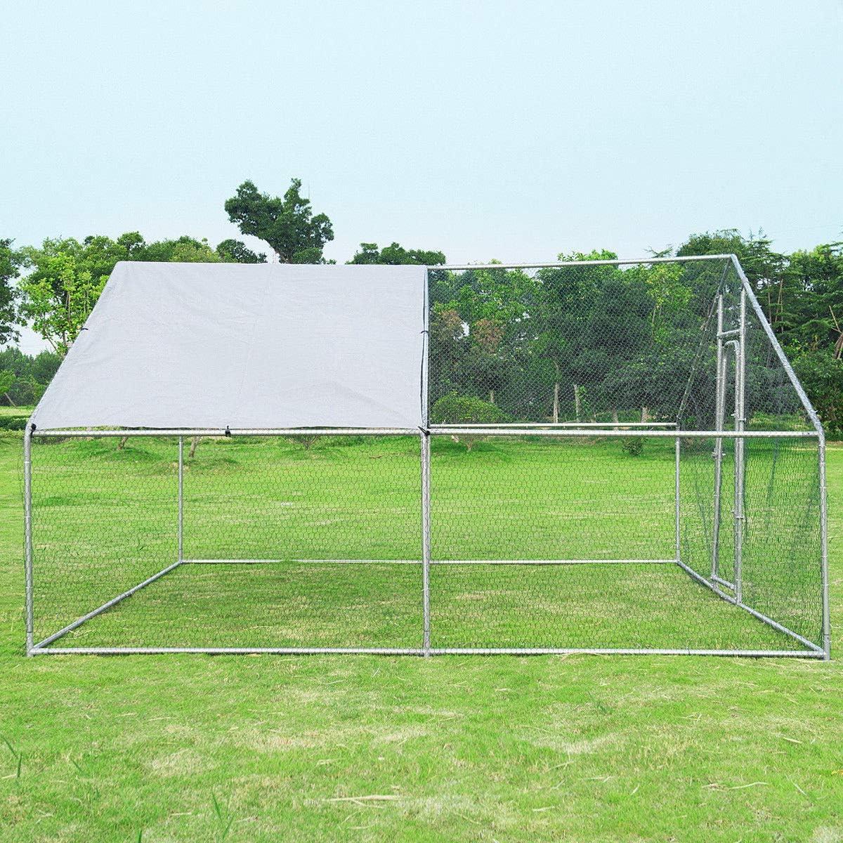 image:imageGiantex 23ft Large Metal Chicken Coop Walkin Chicken Run Poultry Cage Waterproof SunProof Cover Galvanized Steel Frame Hen Duck Rabbit House Outdoor Farm Yard 23 x 66 ft Half SpireSpire