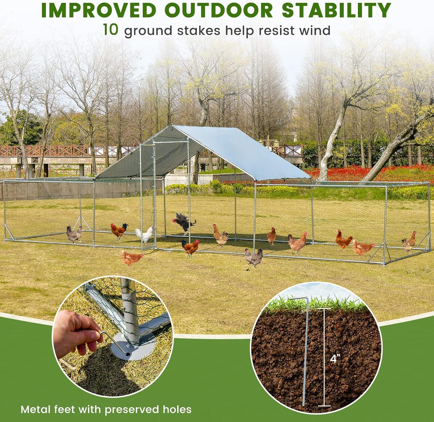 image:imageGiantex 23ft Large Metal Chicken Coop Walkin Chicken Run Poultry Cage Waterproof SunProof Cover Galvanized Steel Frame Hen Duck Rabbit House Outdoor Farm Yard 23 x 66 ft Half SpireHalf Spire
