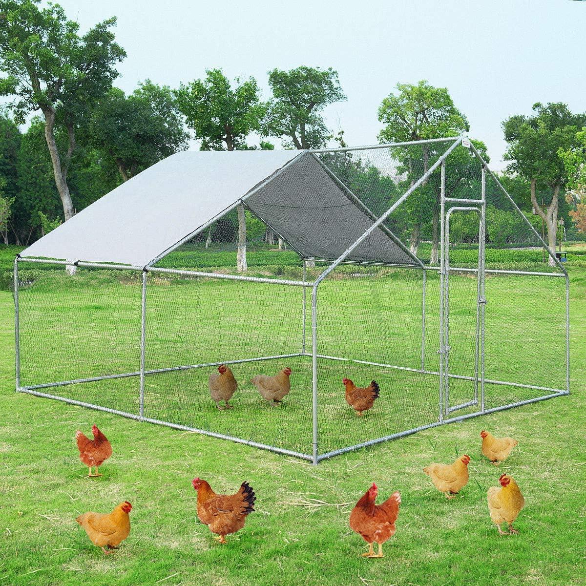 image:imageGiantex 23ft Large Metal Chicken Coop Walkin Chicken Run Poultry Cage Waterproof SunProof Cover Galvanized Steel Frame Hen Duck Rabbit House Outdoor Farm Yard 23 x 66 ft Half SpireSpire