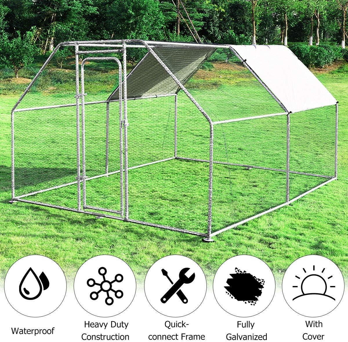 image:imageGiantex 23ft Large Metal Chicken Coop Walkin Chicken Run Poultry Cage Waterproof SunProof Cover Galvanized Steel Frame Hen Duck Rabbit House Outdoor Farm Yard 23 x 66 ft Half SpireFlat