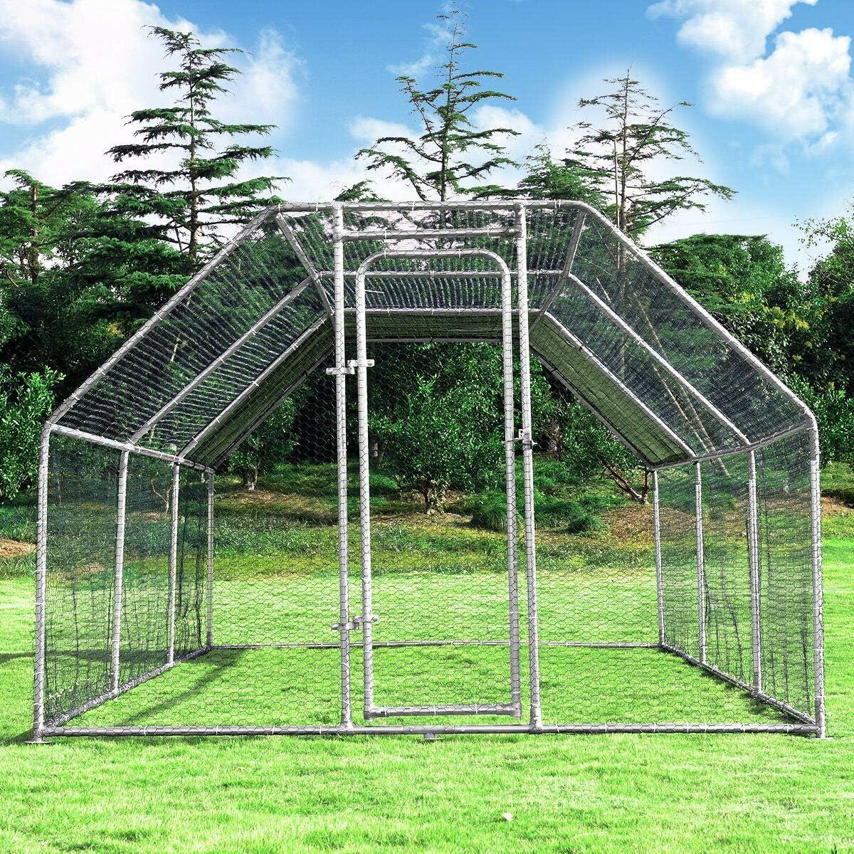 image:imageGiantex 23ft Large Metal Chicken Coop Walkin Chicken Run Poultry Cage Waterproof SunProof Cover Galvanized Steel Frame Hen Duck Rabbit House Outdoor Farm Yard 23 x 66 ft Half SpireFlat