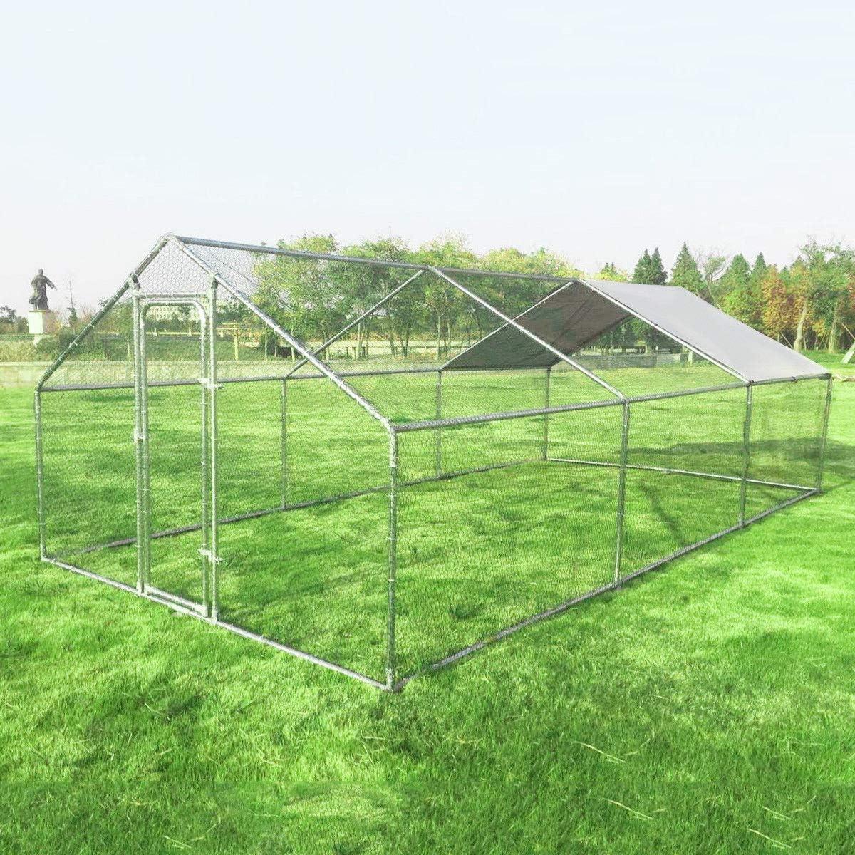 image:imageGiantex 23ft Large Metal Chicken Coop Walkin Chicken Run Poultry Cage Waterproof SunProof Cover Galvanized Steel Frame Hen Duck Rabbit House Outdoor Farm Yard 23 x 66 ft Half SpireSpire