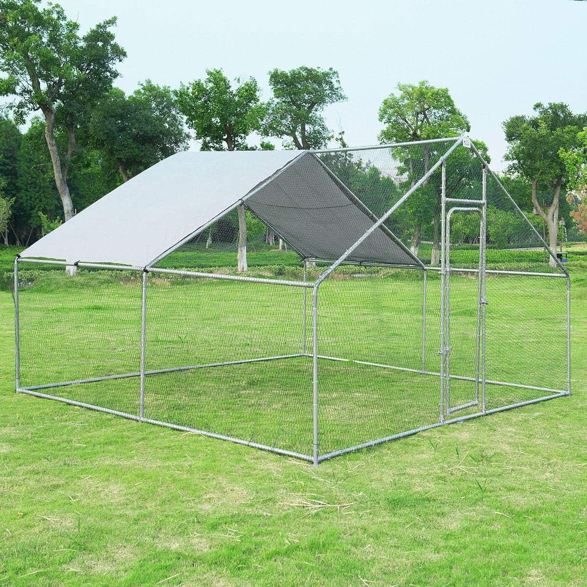 image:imageGiantex 23ft Large Metal Chicken Coop Walkin Chicken Run Poultry Cage Waterproof SunProof Cover Galvanized Steel Frame Hen Duck Rabbit House Outdoor Farm Yard 23 x 66 ft Half SpireSpire