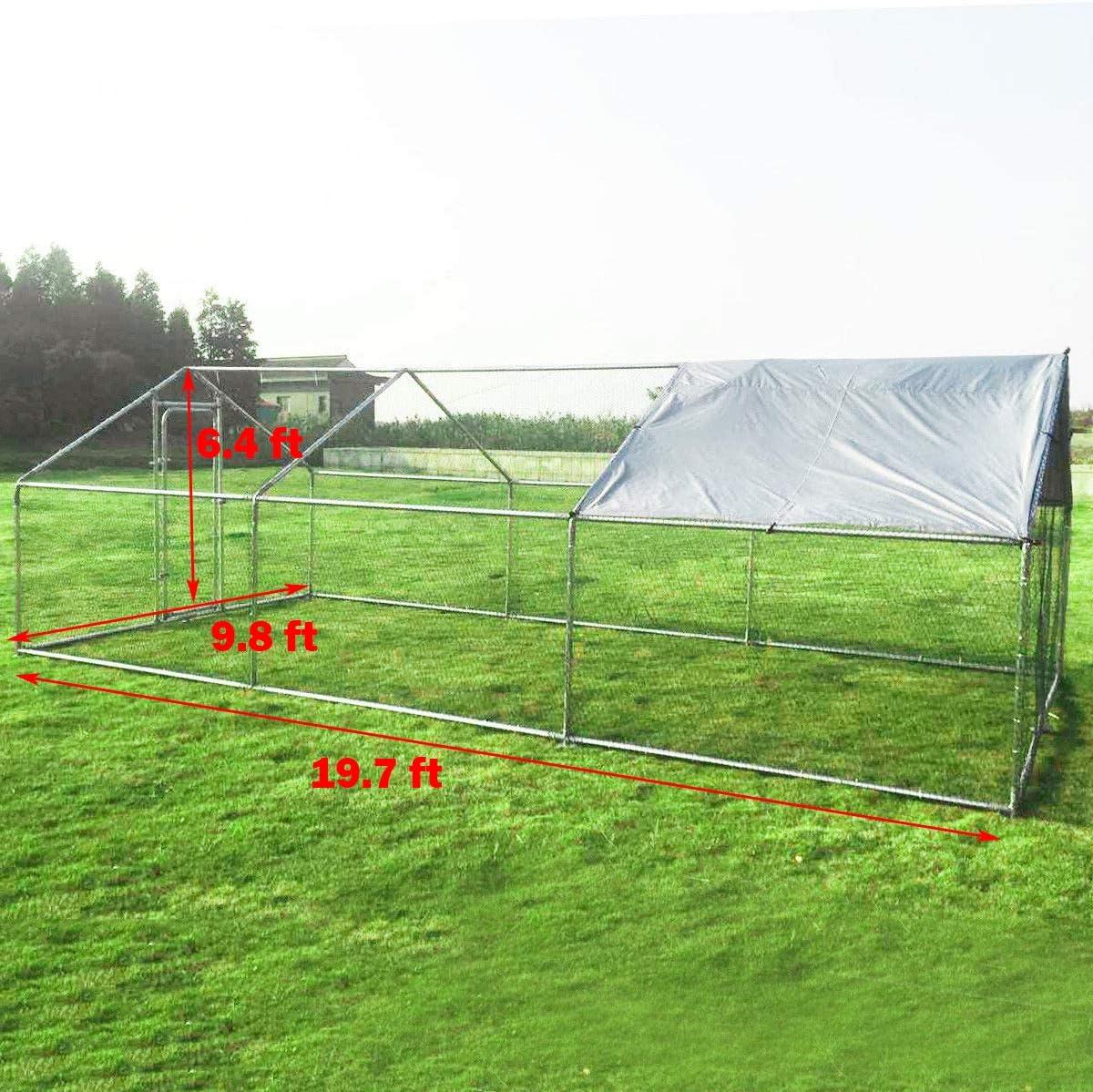 image:imageGiantex 23ft Large Metal Chicken Coop Walkin Chicken Run Poultry Cage Waterproof SunProof Cover Galvanized Steel Frame Hen Duck Rabbit House Outdoor Farm Yard 23 x 66 ft Half SpireSpire
