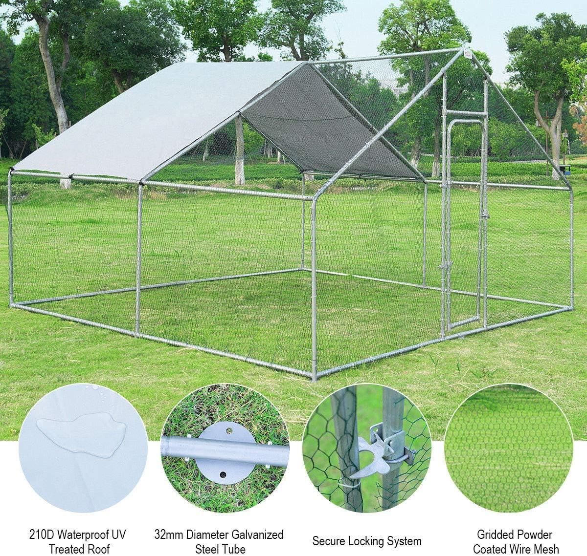 image:imageGiantex 23ft Large Metal Chicken Coop Walkin Chicken Run Poultry Cage Waterproof SunProof Cover Galvanized Steel Frame Hen Duck Rabbit House Outdoor Farm Yard 23 x 66 ft Half SpireSpire