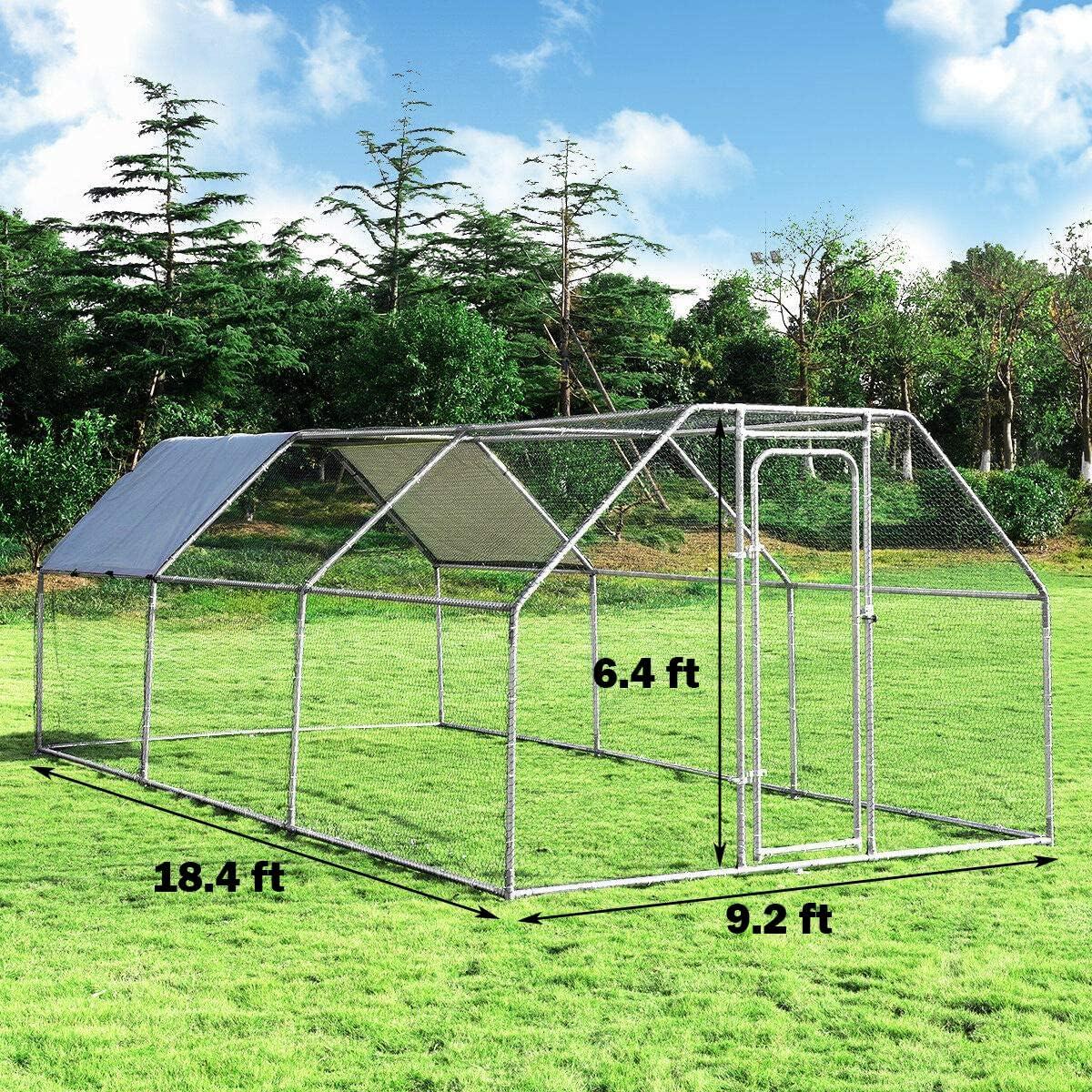 image:imageGiantex 23ft Large Metal Chicken Coop Walkin Chicken Run Poultry Cage Waterproof SunProof Cover Galvanized Steel Frame Hen Duck Rabbit House Outdoor Farm Yard 23 x 66 ft Half SpireFlat