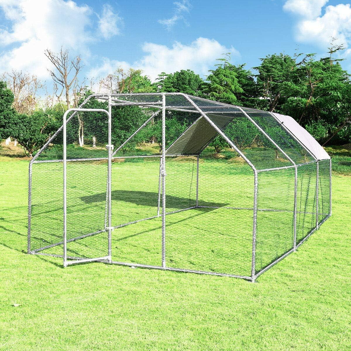 image:imageGiantex 23ft Large Metal Chicken Coop Walkin Chicken Run Poultry Cage Waterproof SunProof Cover Galvanized Steel Frame Hen Duck Rabbit House Outdoor Farm Yard 23 x 66 ft Half SpireFlat