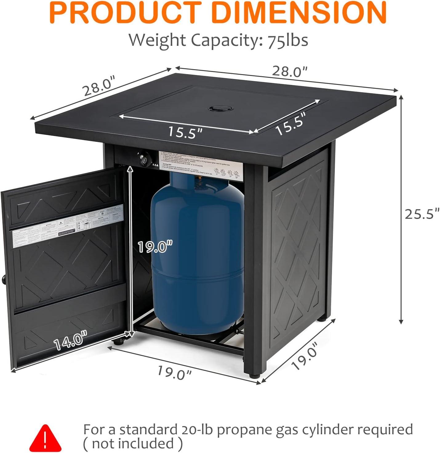 image:imageGiantex 28 Propane Fire Pit Table 50000 BTU AutoIgnition Gas Fire Pit Square Steel Fire Table with Lid Multifunctional Gas Fire Pit Table for Patio Garden Poolside CSA Certification