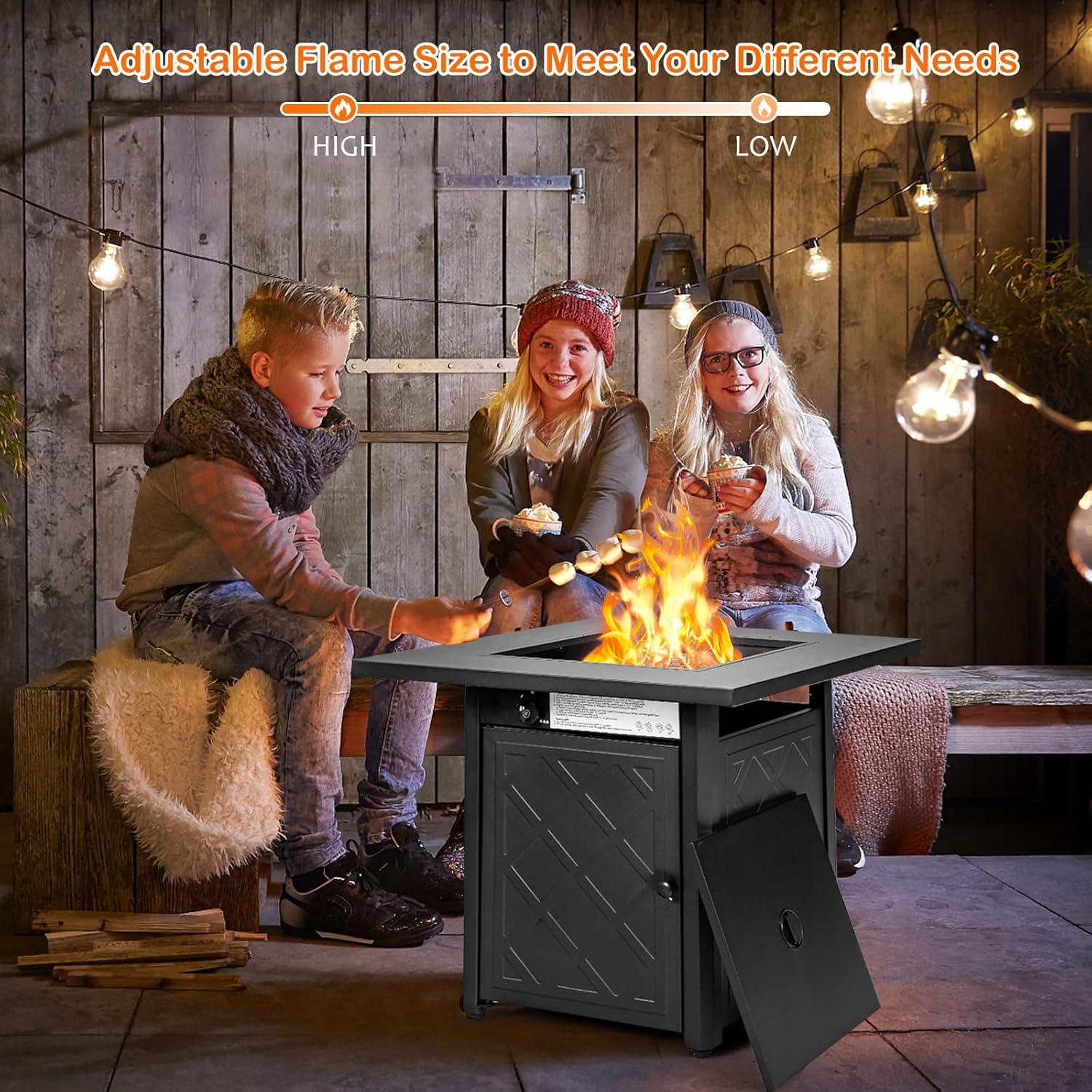 image:imageGiantex 28 Propane Fire Pit Table 50000 BTU AutoIgnition Gas Fire Pit Square Steel Fire Table with Lid Multifunctional Gas Fire Pit Table for Patio Garden Poolside CSA Certification