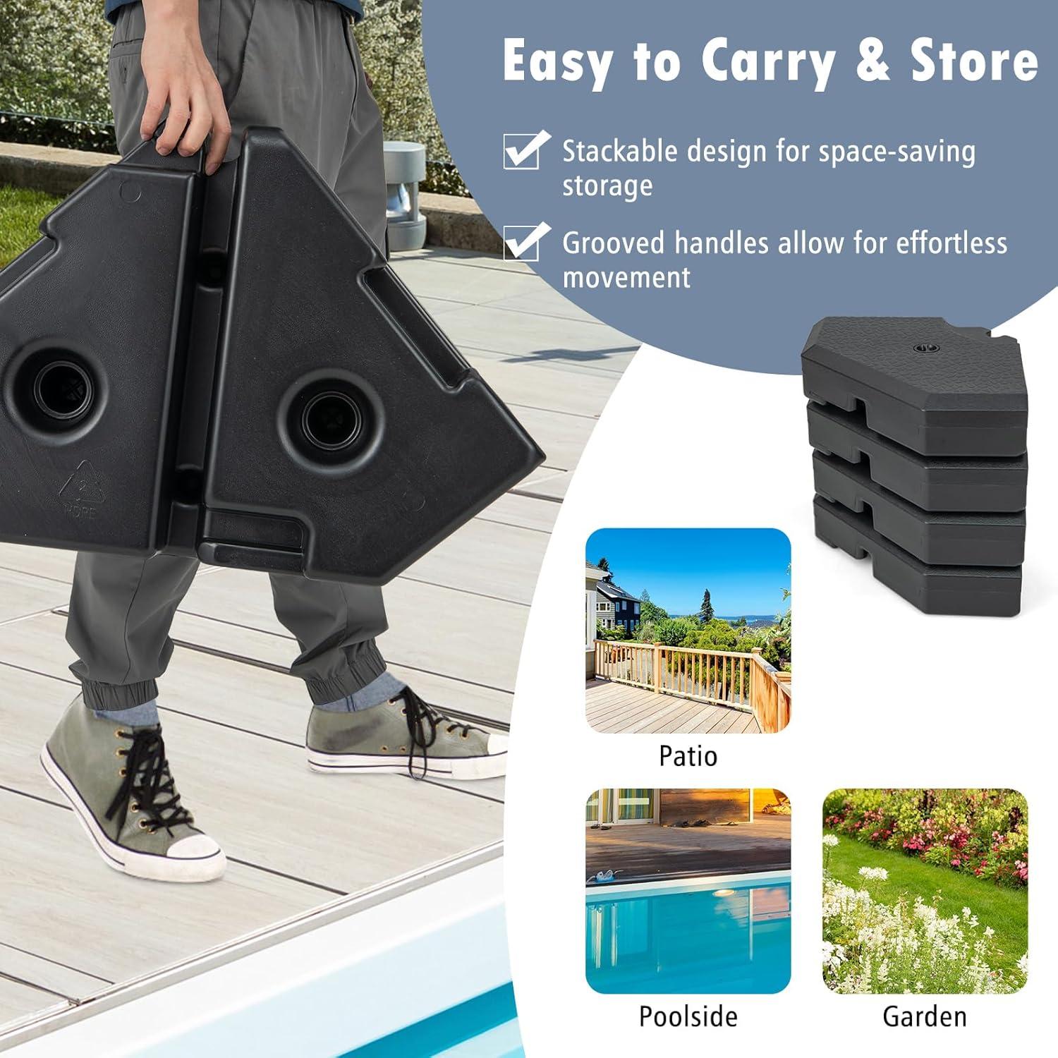 image:imageGiantex 284 lbs Fillable Offset Patio Umbrella Base 4PCS Umbrella Stand Water Sand Weight for Cantilever Umbrella 4 Connecting Pins EasyFilling Spouts Outdoor Market Umbrella Holder for Garden3500 Pounds