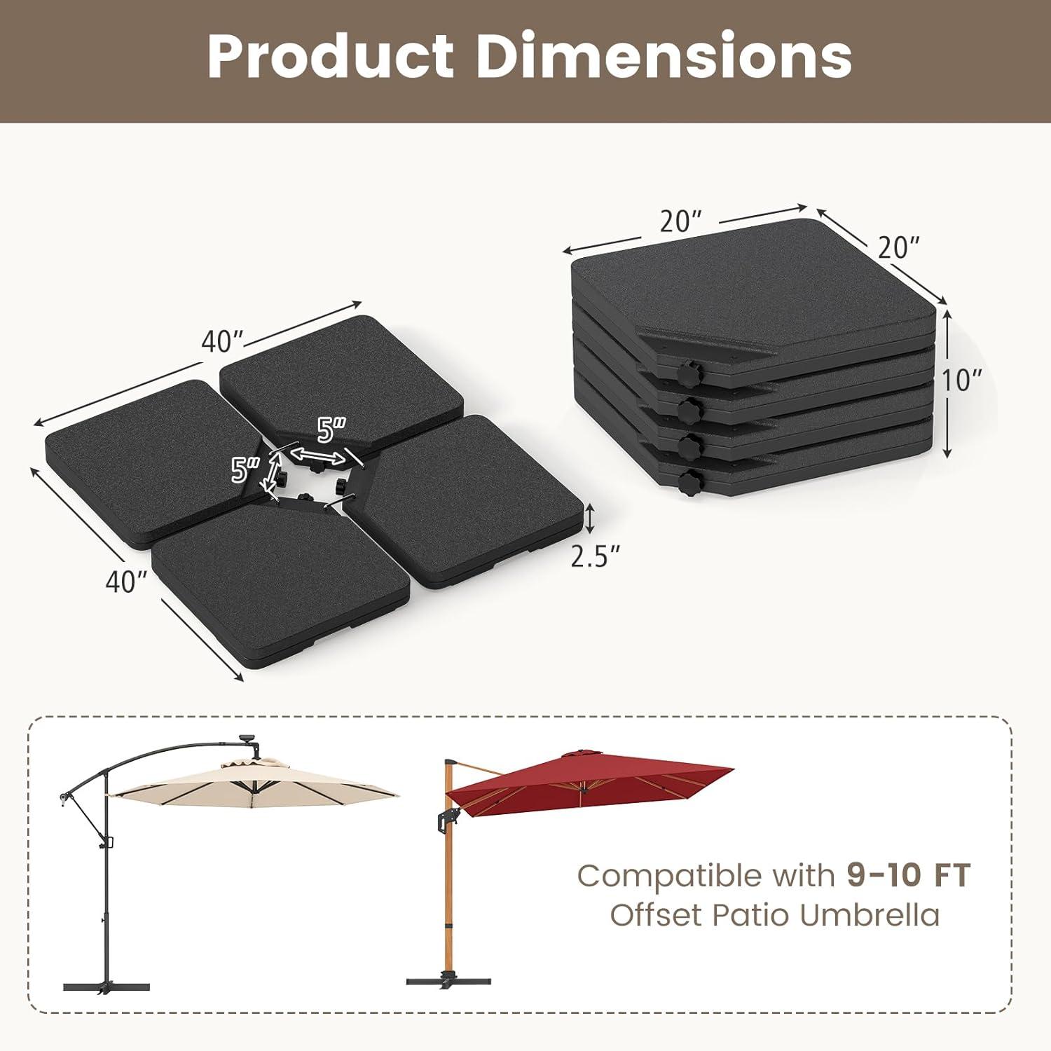 image:imageGiantex 284 lbs Fillable Offset Patio Umbrella Base 4PCS Umbrella Stand Water Sand Weight for Cantilever Umbrella 4 Connecting Pins EasyFilling Spouts Outdoor Market Umbrella Holder for Garden2250 Pounds