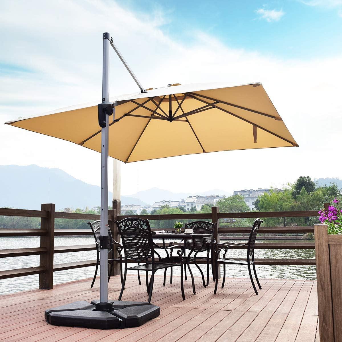 image:imageGiantex 284 lbs Fillable Offset Patio Umbrella Base 4PCS Umbrella Stand Water Sand Weight for Cantilever Umbrella 4 Connecting Pins EasyFilling Spouts Outdoor Market Umbrella Holder for Garden1950 Pounds