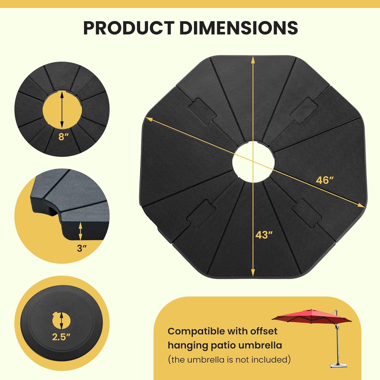 image:imageGiantex 284 lbs Fillable Offset Patio Umbrella Base 4PCS Umbrella Stand Water Sand Weight for Cantilever Umbrella 4 Connecting Pins EasyFilling Spouts Outdoor Market Umbrella Holder for Garden2080 Pounds