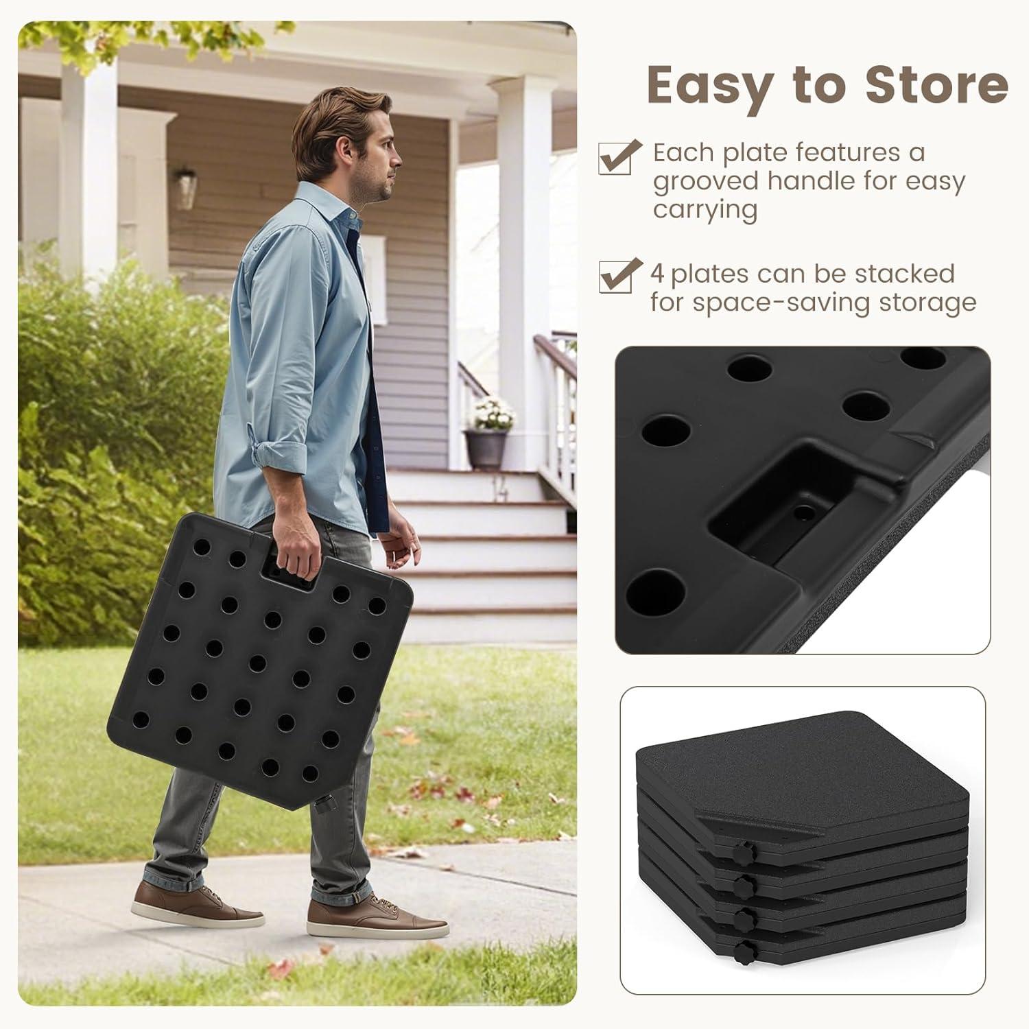 image:imageGiantex 284 lbs Fillable Offset Patio Umbrella Base 4PCS Umbrella Stand Water Sand Weight for Cantilever Umbrella 4 Connecting Pins EasyFilling Spouts Outdoor Market Umbrella Holder for Garden2250 Pounds
