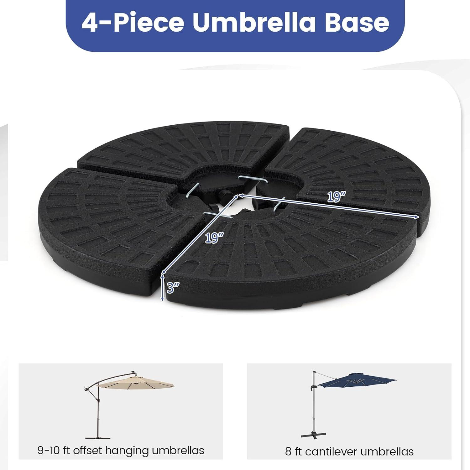 image:imageGiantex 284 lbs Fillable Offset Patio Umbrella Base 4PCS Umbrella Stand Water Sand Weight for Cantilever Umbrella 4 Connecting Pins EasyFilling Spouts Outdoor Market Umbrella Holder for Garden1840 Pounds