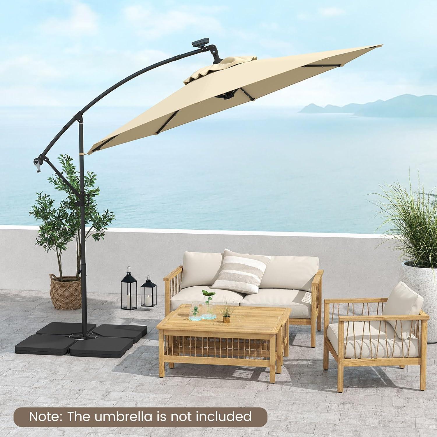 image:imageGiantex 284 lbs Fillable Offset Patio Umbrella Base 4PCS Umbrella Stand Water Sand Weight for Cantilever Umbrella 4 Connecting Pins EasyFilling Spouts Outdoor Market Umbrella Holder for Garden2250 Pounds