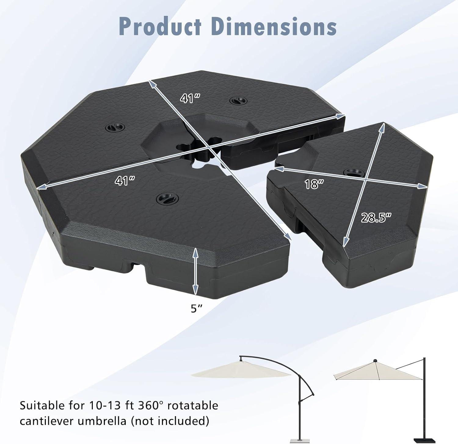 image:imageGiantex 284 lbs Fillable Offset Patio Umbrella Base 4PCS Umbrella Stand Water Sand Weight for Cantilever Umbrella 4 Connecting Pins EasyFilling Spouts Outdoor Market Umbrella Holder for Garden3500 Pounds