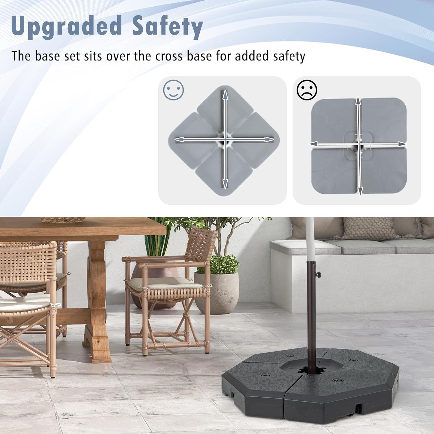 image:imageGiantex 284 lbs Fillable Offset Patio Umbrella Base 4PCS Umbrella Stand Water Sand Weight for Cantilever Umbrella 4 Connecting Pins EasyFilling Spouts Outdoor Market Umbrella Holder for Garden3500 Pounds