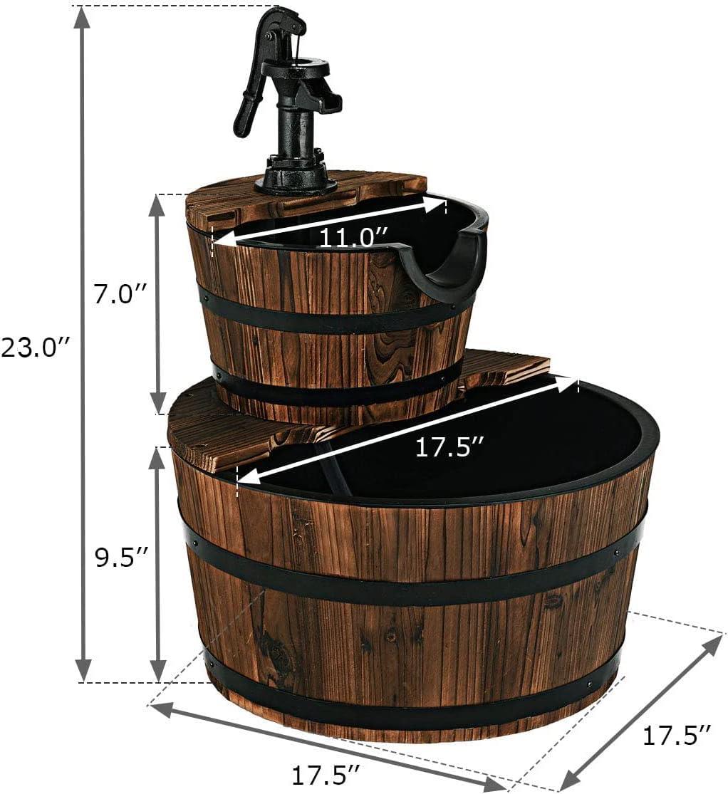 image:imageGiantex 2Tier Barrel Waterfall Fountain Outdoor Rustic Wood Barrel Cascading Water Fountain with Electric Pump Outdoor Water Feature with Decorative Hand for Garden Patio Backyard Lawn Porch