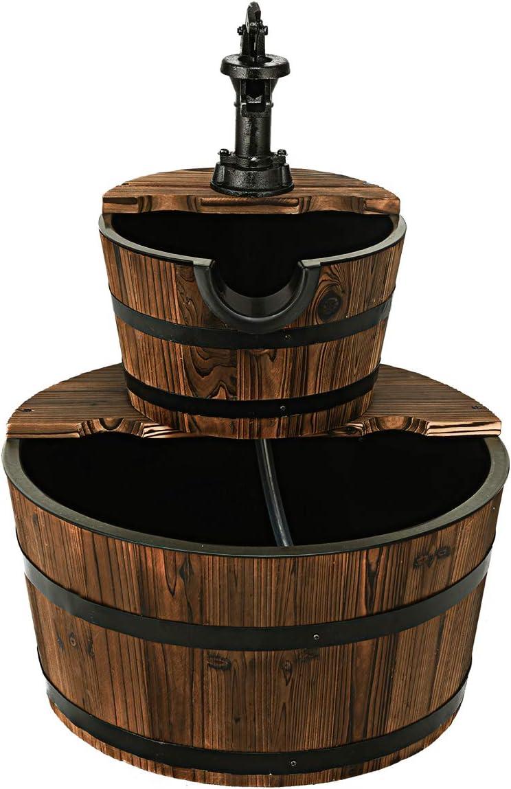 image:imageGiantex 2Tier Barrel Waterfall Fountain Outdoor Rustic Wood Barrel Cascading Water Fountain with Electric Pump Outdoor Water Feature with Decorative Hand for Garden Patio Backyard Lawn Porch