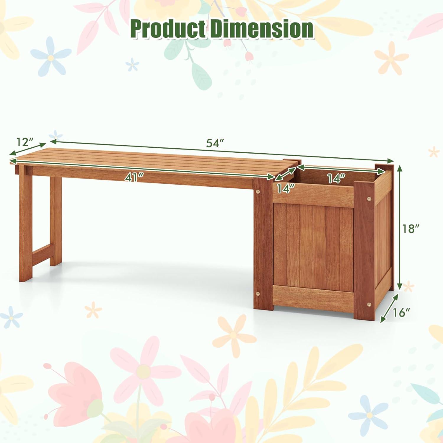 image:imageGiantex 2in1 Outdoor Bench with 2 Raised Garden Beds Wood with Teak Oil Finish Planter Boxes with OpenEnded Base Garden Bench Seat for Porch Balcony Lawn Yard DIY Assembly 42x11x115Teak