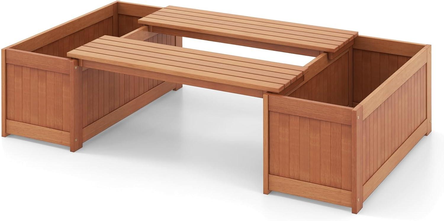 image:imageGiantex 2in1 Outdoor Bench with 2 Raised Garden Beds Wood with Teak Oil Finish Planter Boxes with OpenEnded Base Garden Bench Seat for Porch Balcony Lawn Yard DIY Assembly 42x11x115Teak