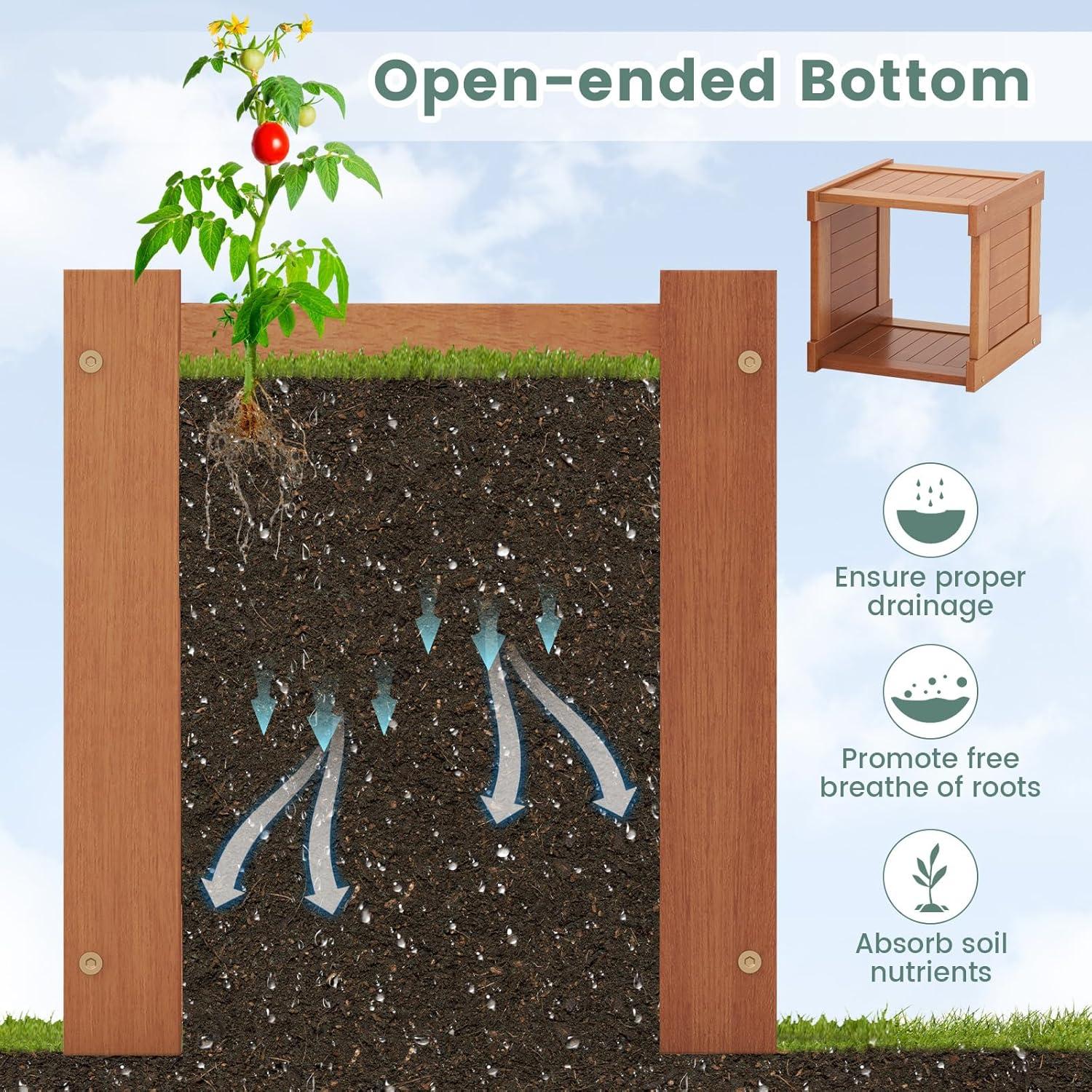 image:imageGiantex 2in1 Outdoor Bench with 2 Raised Garden Beds Wood with Teak Oil Finish Planter Boxes with OpenEnded Base Garden Bench Seat for Porch Balcony Lawn Yard DIY Assembly 42x11x115Teak