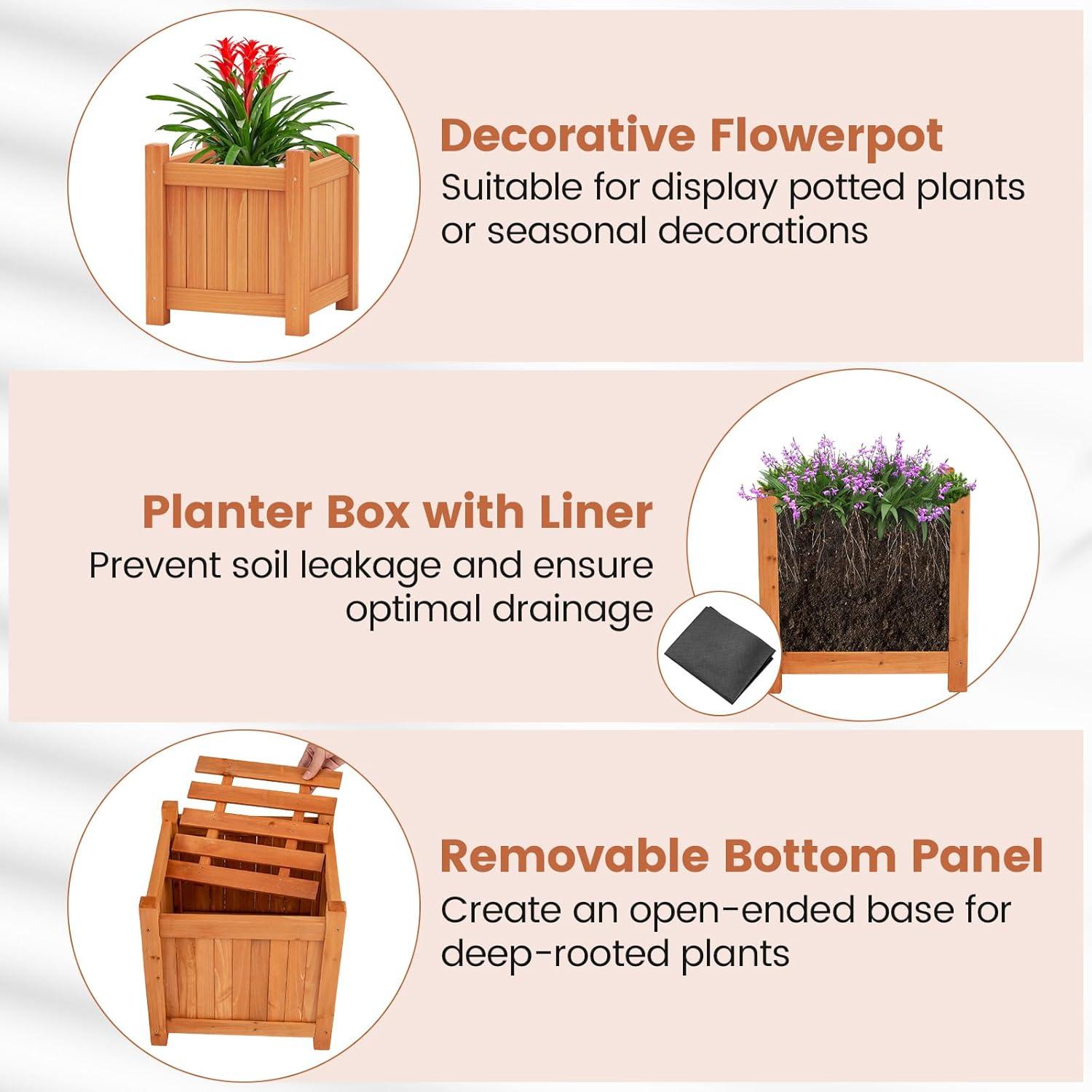 image:imageGiantex 2in1 Outdoor Bench with 2 Raised Garden Beds Wood with Teak Oil Finish Planter Boxes with OpenEnded Base Garden Bench Seat for Porch Balcony Lawn Yard DIY Assembly 42x11x115Orange