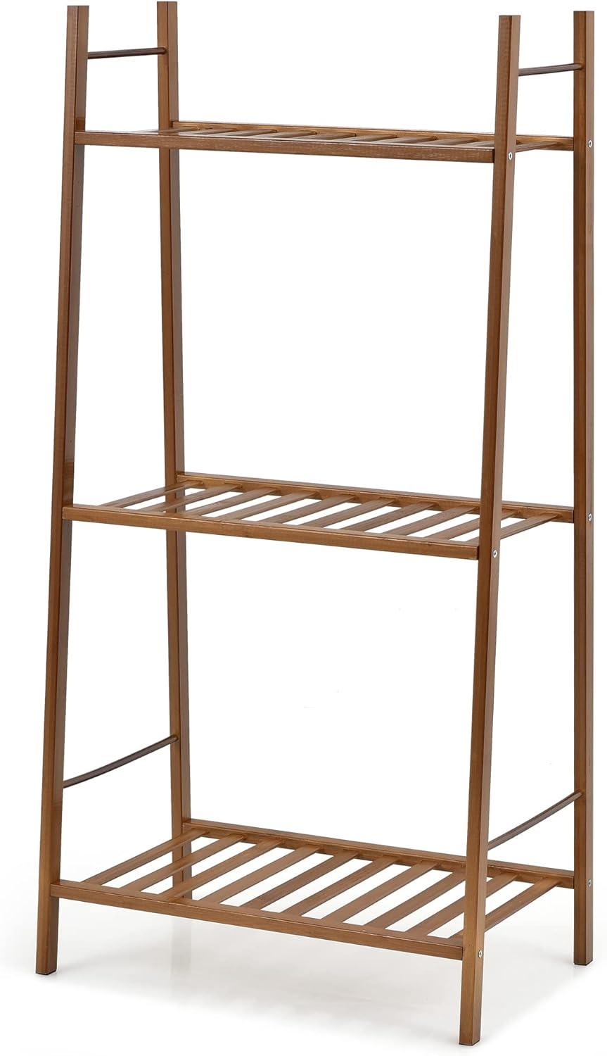 image:imageGiantex 3 Tier Ladder Shelf Bamboo Plant Stand Indoor Outdoor Multifunctional Bookcase Ladder Planter Storage Shelving Unit for Living Room Bathroom Patio Balcony Garden Office Brown
