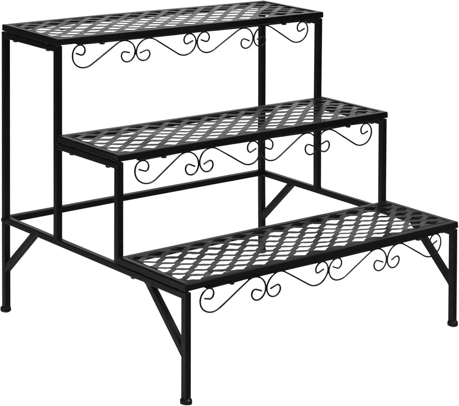image:imageGiantex 3 Tiers Black Metal Plant Stand Metal Plant Shelf Stands w 69 Flower Potted Capacity Holders Multiple Flower Pot Display Rack for Plants Patio Garden Corner Indoor RectangularRectangular