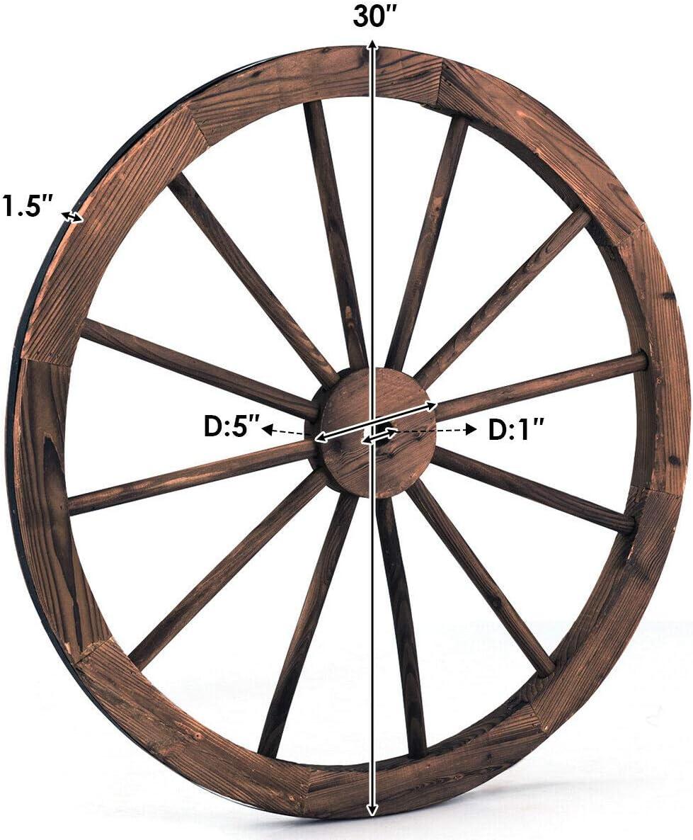 image:imageGiantex 30Inch Wagon Wheels 2 Pieces Carbonized Solid Fir Wood Old Western Style Wall Art Garden Decor Decorative Rustic Hanging Wood Wheels for Yard Garage Bar Farmhouse Outdoor30 2 Pieces