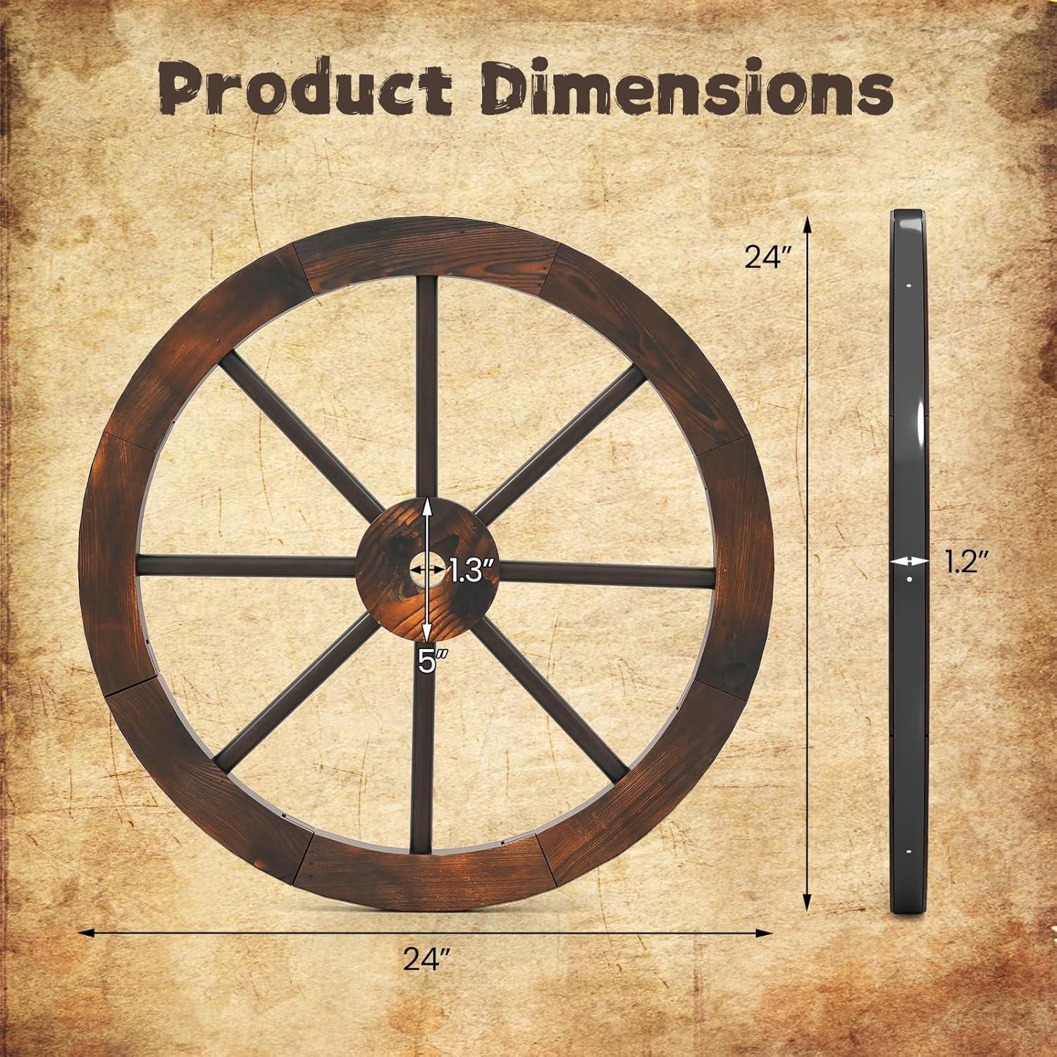 image:imageGiantex 30Inch Wagon Wheels 2 Pieces Carbonized Solid Fir Wood Old Western Style Wall Art Garden Decor Decorative Rustic Hanging Wood Wheels for Yard Garage Bar Farmhouse Outdoor24 4 Pieces