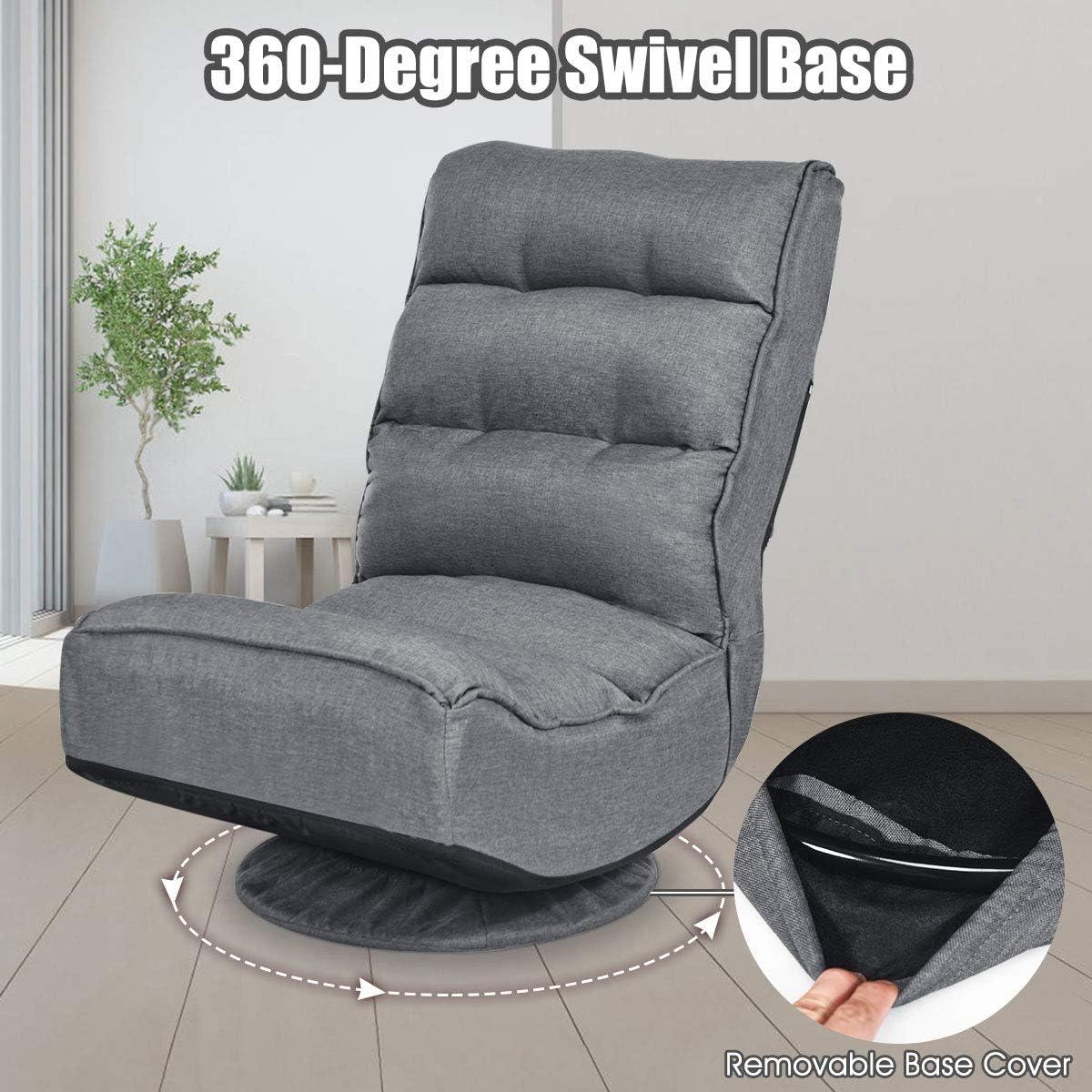 image:imageGiantex 360 Degree Swivel Floor Chair Folding Floor Gaming Chair with 6 Positions Adjustable Lazy Sofa Lounge Chair wTufted Back Support Video Gaming Chair for Reading TV Watching BlackGrey