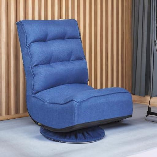 image:imageGiantex 360 Degree Swivel Floor Chair Folding Floor Gaming Chair with 6 Positions Adjustable Lazy Sofa Lounge Chair wTufted Back Support Video Gaming Chair for Reading TV Watching BlackNavy Blue