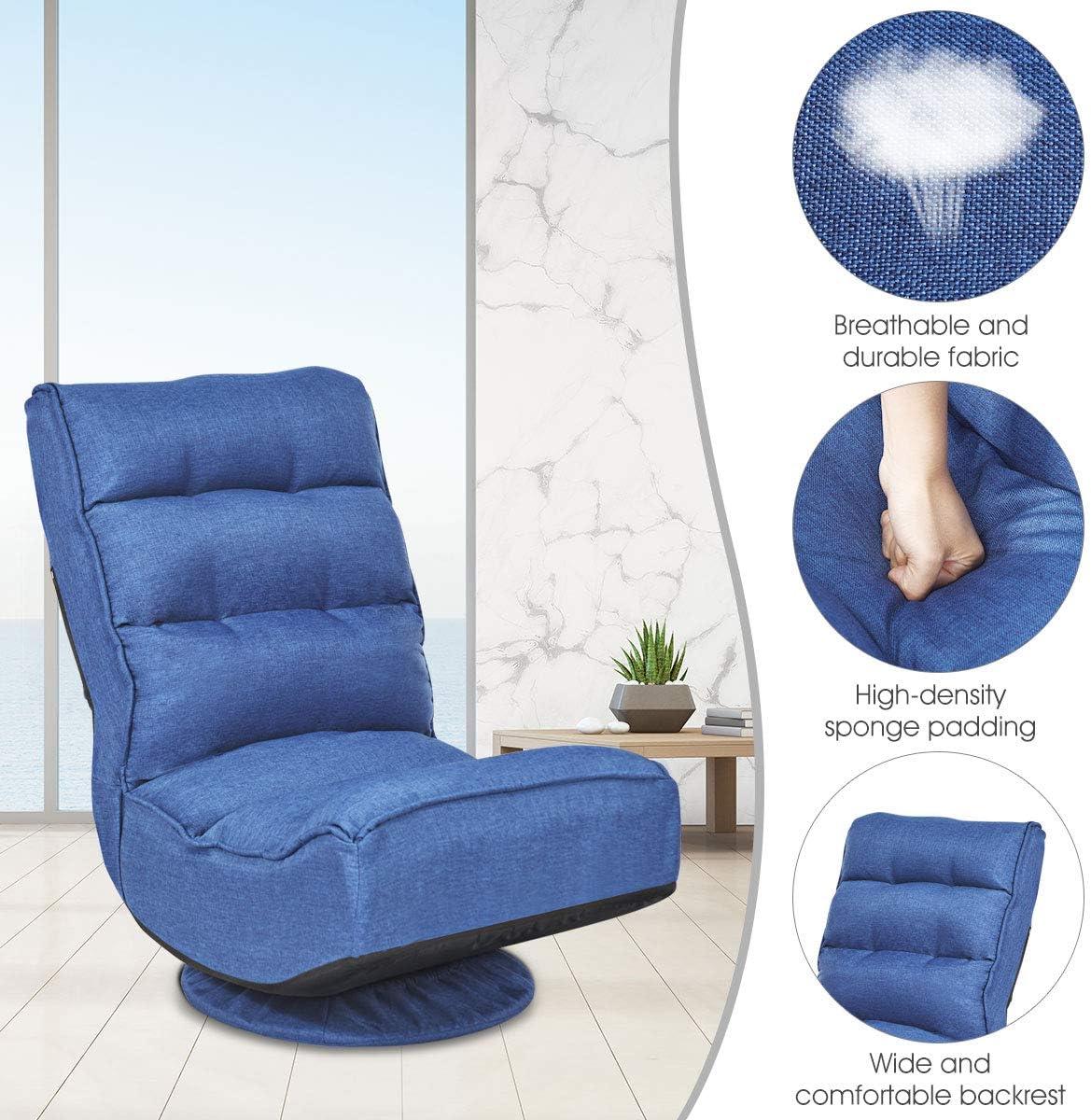 image:imageGiantex 360 Degree Swivel Floor Chair Folding Floor Gaming Chair with 6 Positions Adjustable Lazy Sofa Lounge Chair wTufted Back Support Video Gaming Chair for Reading TV Watching BlackNavy Blue