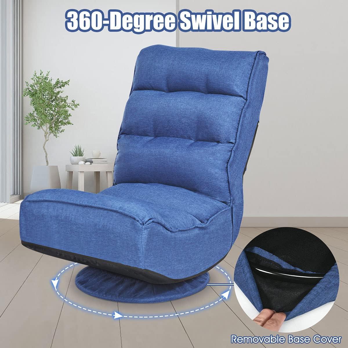 image:imageGiantex 360 Degree Swivel Floor Chair Folding Floor Gaming Chair with 6 Positions Adjustable Lazy Sofa Lounge Chair wTufted Back Support Video Gaming Chair for Reading TV Watching BlackNavy Blue