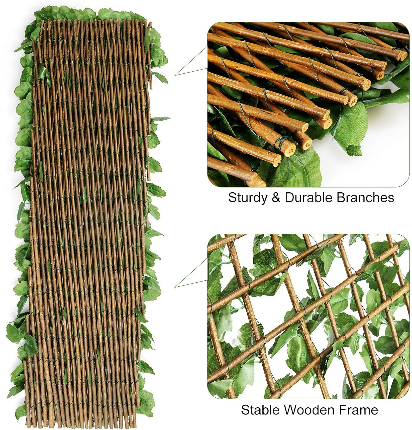 image:imageGiantex 3PCS Expandable Artificial Hedges Faux Ivy Leaves Fence Stretchable Artificial Ivy Privacy Fence Screen Decorative Trellis for Backdrop Outdoor Garden Porch Patio Home Decorations