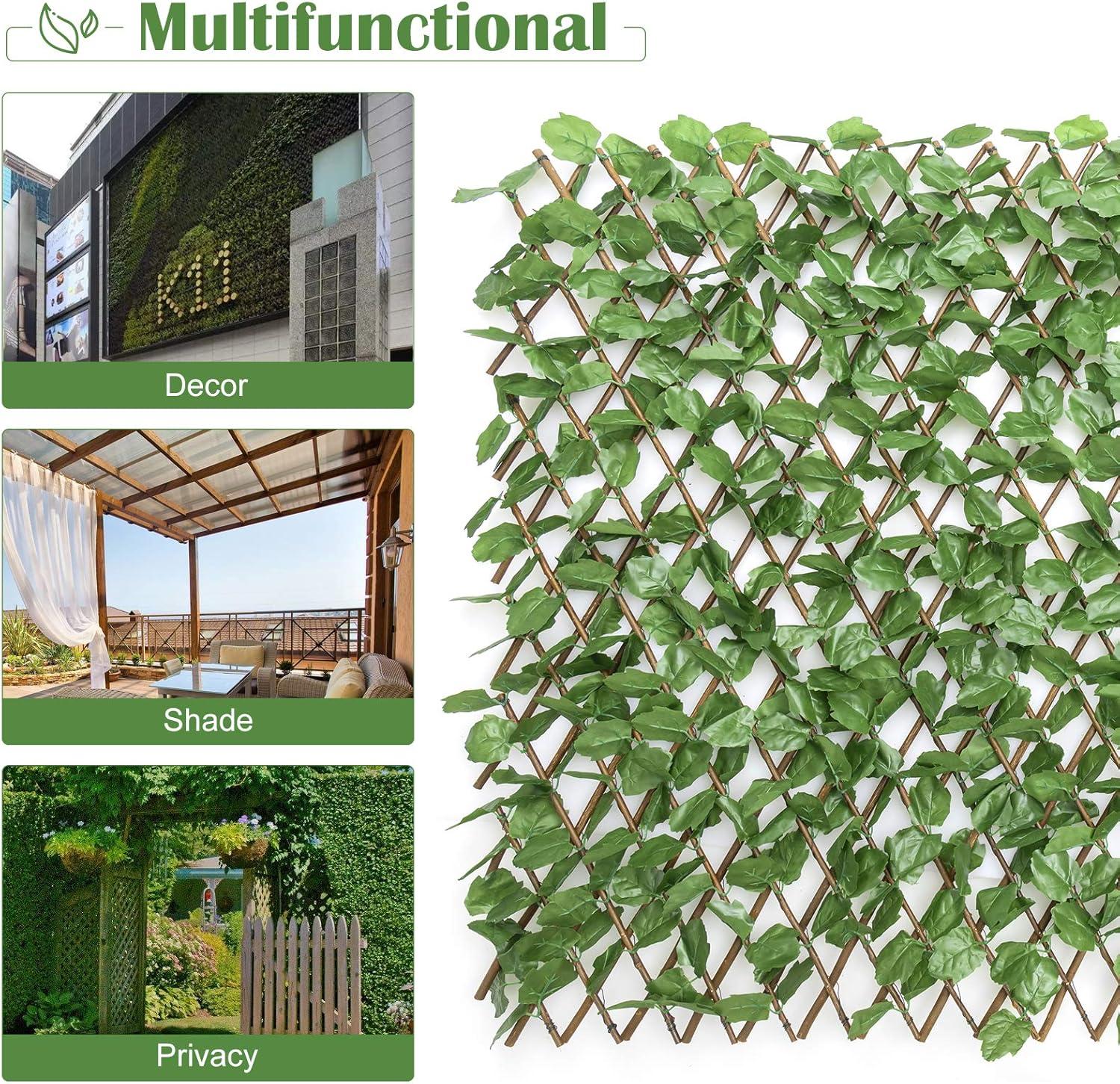 image:imageGiantex 3PCS Expandable Artificial Hedges Faux Ivy Leaves Fence Stretchable Artificial Ivy Privacy Fence Screen Decorative Trellis for Backdrop Outdoor Garden Porch Patio Home Decorations