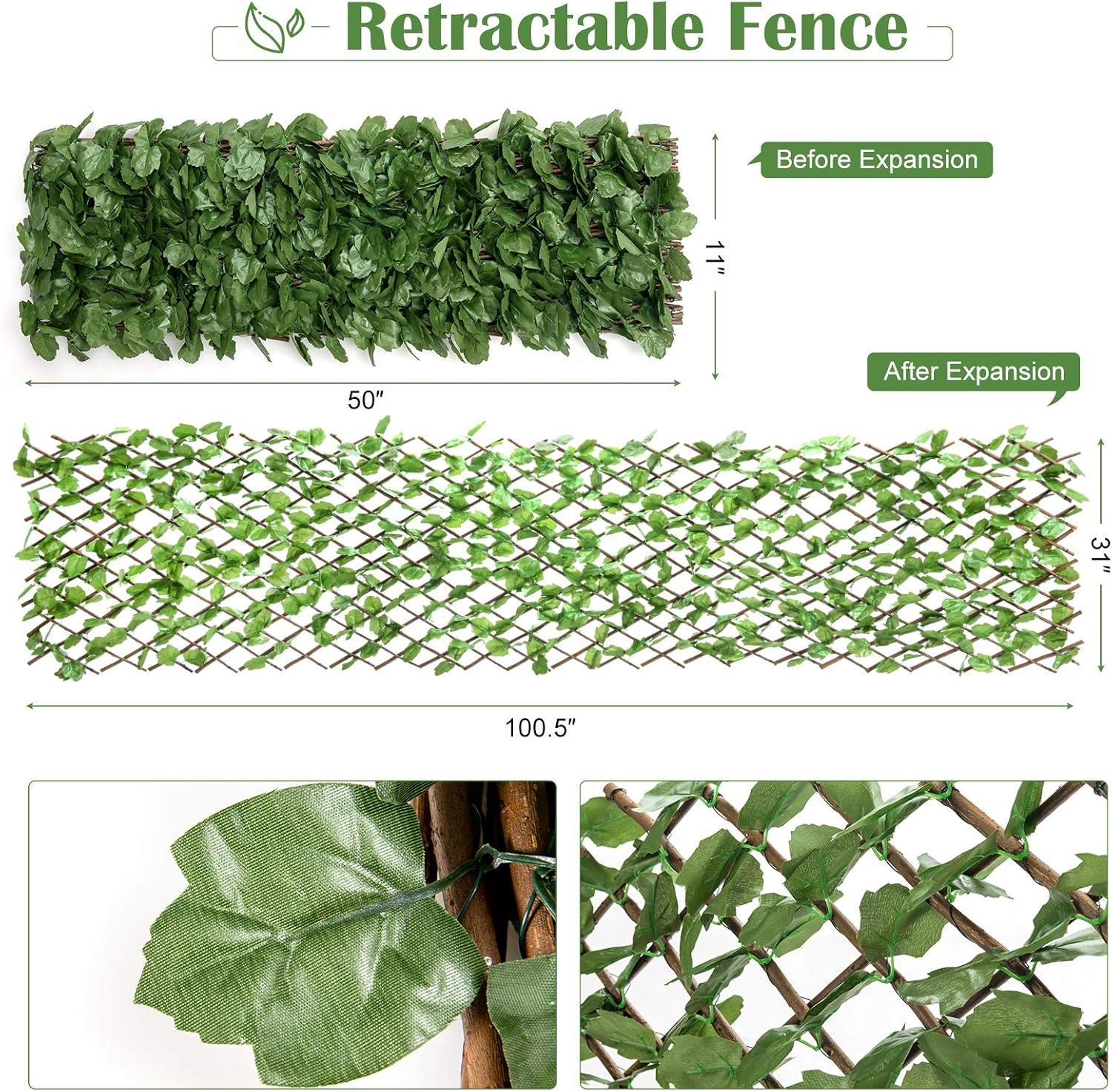 image:imageGiantex 3PCS Expandable Artificial Hedges Faux Ivy Leaves Fence Stretchable Artificial Ivy Privacy Fence Screen Decorative Trellis for Backdrop Outdoor Garden Porch Patio Home Decorations
