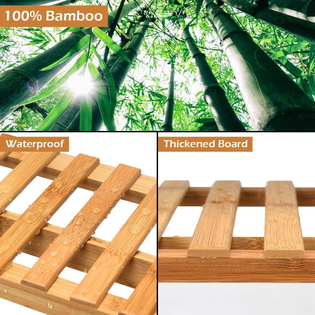 image:imageGiantex 3Tier Hanging Plant Stand Storage Shelf Folding Flower Pot Organizer Display Storage Rack Adjustable Hanger Rod Bamboo Planters Shelves Potted Holder for Patio Garden Balcony Bathroom