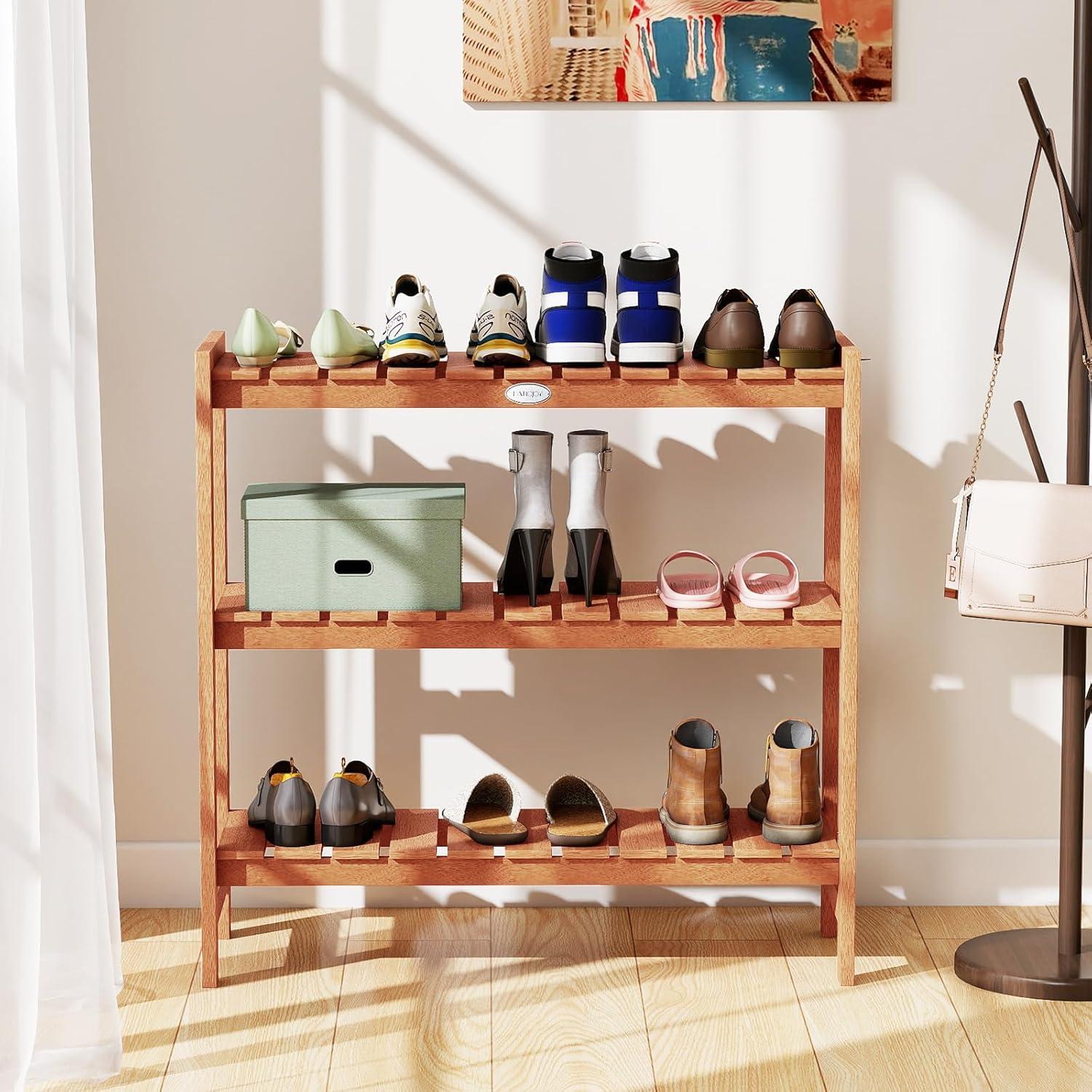 image:imageGiantex 3Tier Plant Stand Indoor Solid Wood Flower Pot Display Rack w Slatted Shelves Take Oil Finish Bookshelf Shoe Rack Indoor Outdoor Storage Shelf for Patio Garden Balcony Home Living Room Entryway