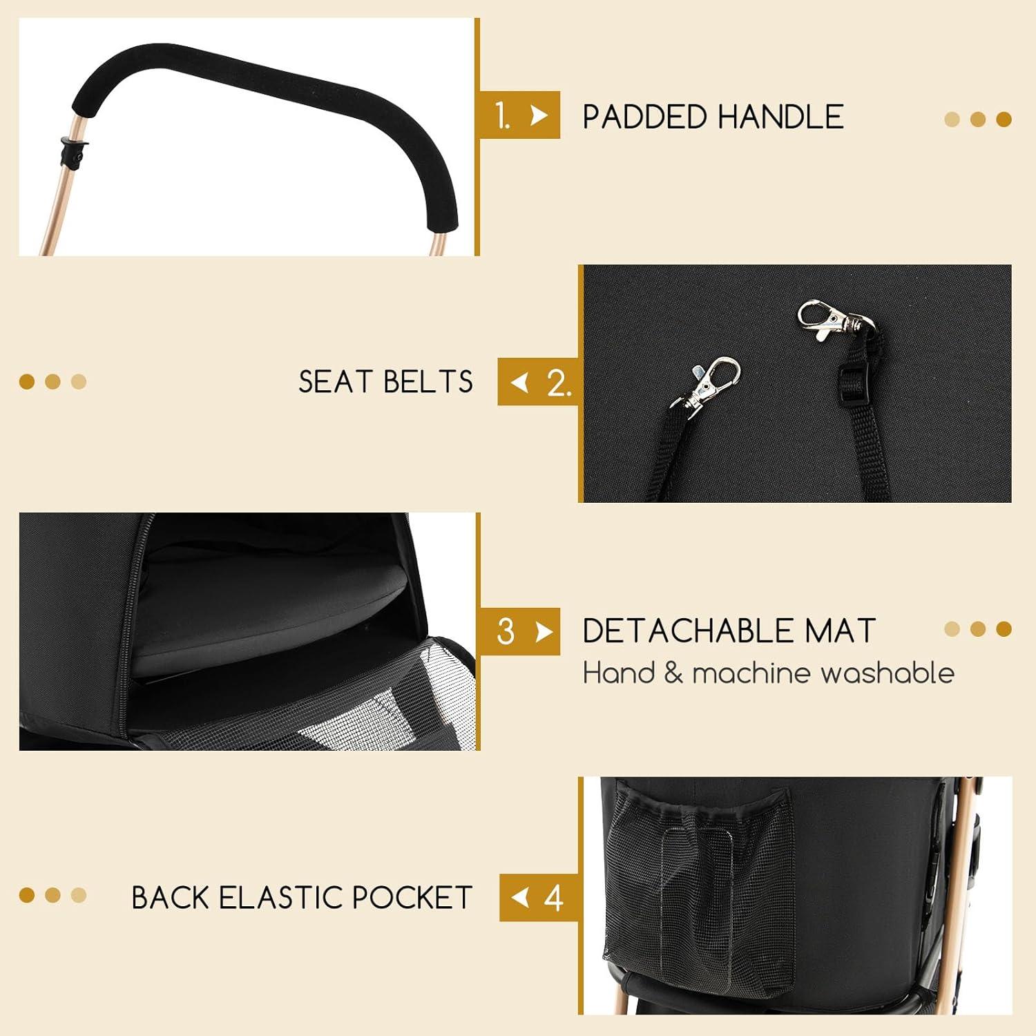 image:imageGiantex 3in1 Folding Dog Stroller Detachable Carrier Car Seat 4 Wheels Pet Travel Stroller with Adjustable Canopy Storage Basket for Small Medium Dogs Cats Puppy Black amp Rose GoldBlack Rose Gold
