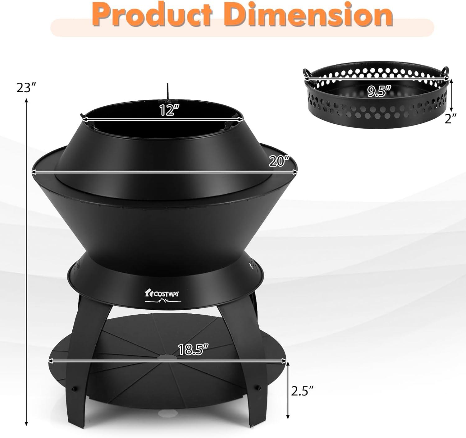 image:imageGiantex 3in1 Outdoor Fire Pit 20 Wood Burning Fire Pits with Removable Wok Ring Ash Pan amp Storage Shelf OxygenEnriched Burning HeavyDuty Portable Fire Bowl for Camping Backyard Patio BBQ