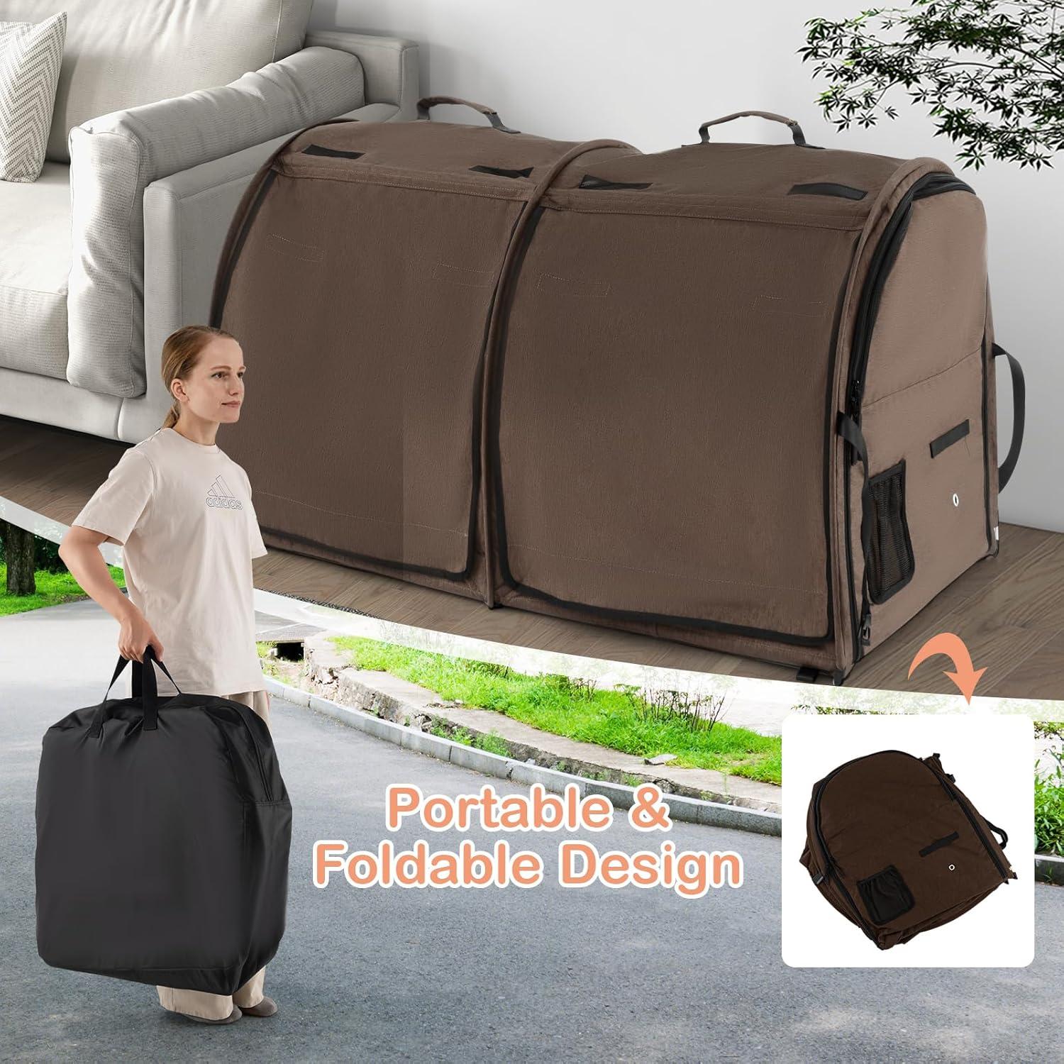 image:imageGiantex 40 Inch Cat Carrier with Double Compartments Travel Litter Box 2 Removable Hammocks and Mats Portable Cat House Pet Kennel Dog Crate with Carry Bag for Car Trip Camping BrownBrown