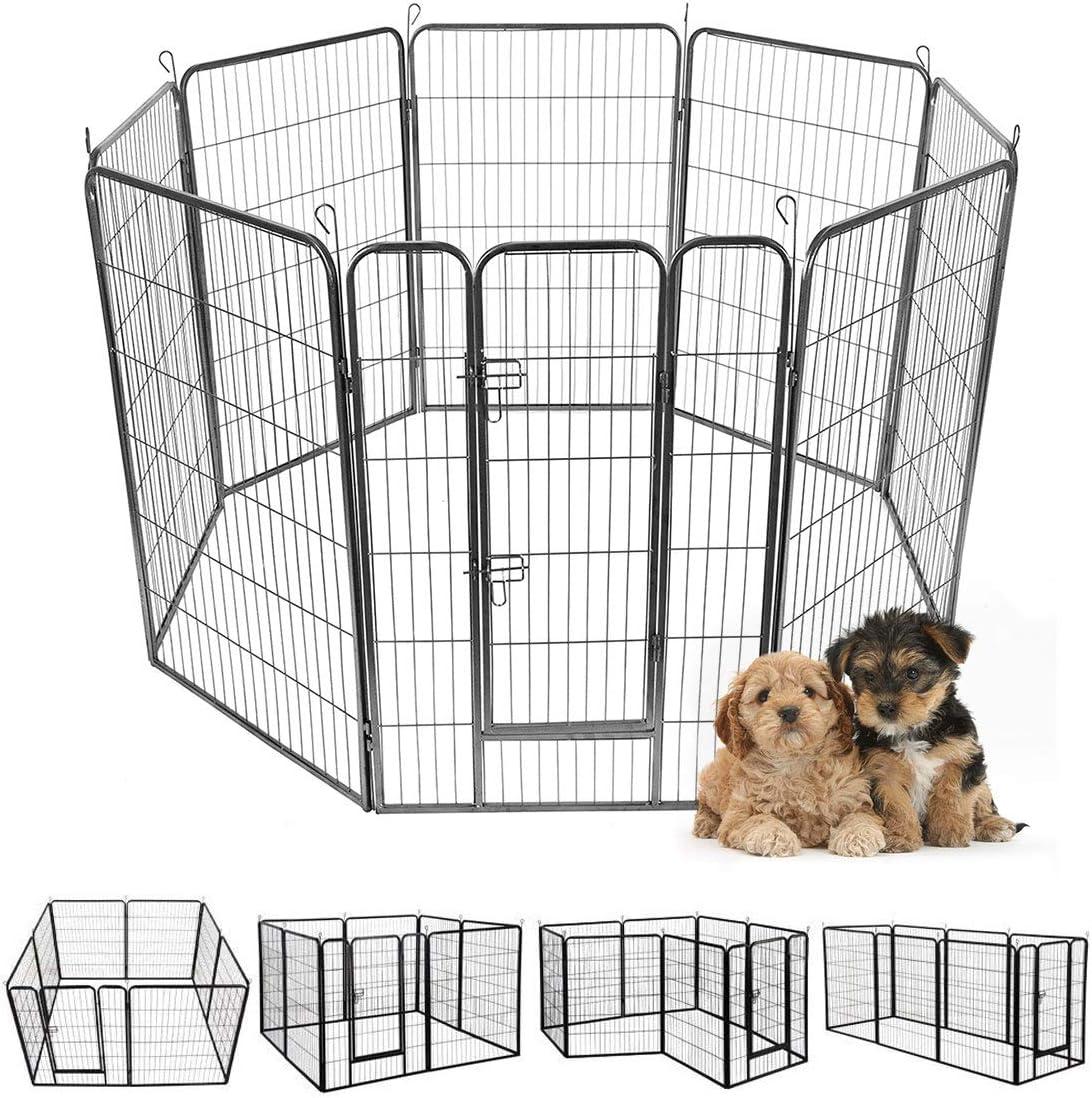 image:imageGiantex 40 inch Dog Fence with Door 168 Panels Dog Playpen for Outside Large Dogs Portable Pet Playpen Fencing Enclosures Heavy Duty Metal Camping Fences for The Yard 16 Panels 40 inch8 Panels