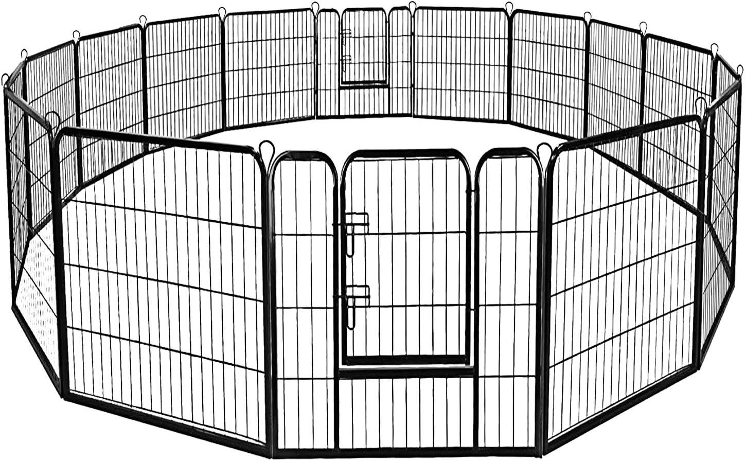 image:imageGiantex 40 inch Dog Fence with Door 168 Panels Dog Playpen for Outside Large Dogs Portable Pet Playpen Fencing Enclosures Heavy Duty Metal Camping Fences for The Yard 16 Panels 40 inch16 Panels