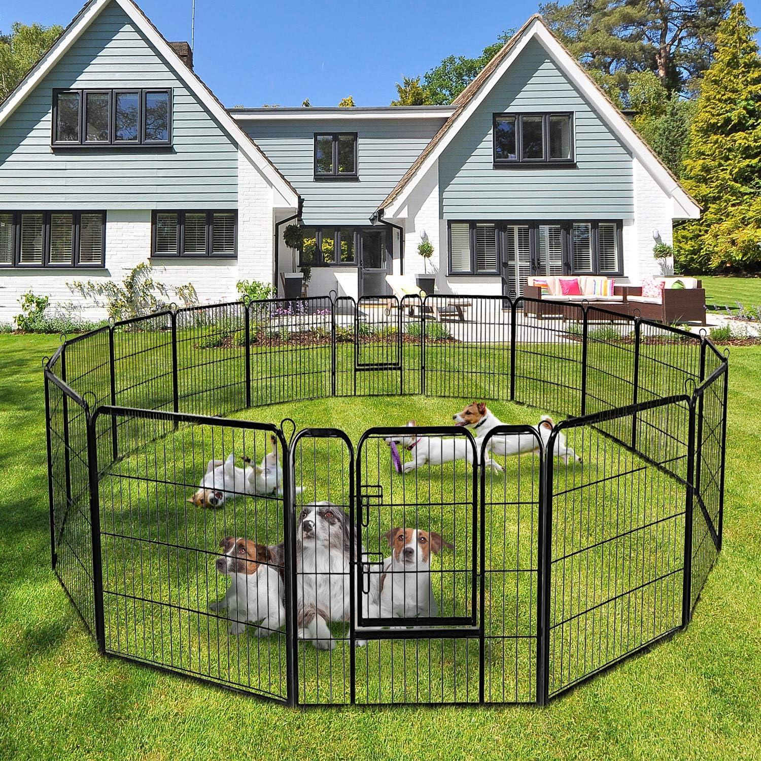 image:imageGiantex 40 inch Dog Fence with Door 168 Panels Dog Playpen for Outside Large Dogs Portable Pet Playpen Fencing Enclosures Heavy Duty Metal Camping Fences for The Yard 16 Panels 40 inch16 Panels