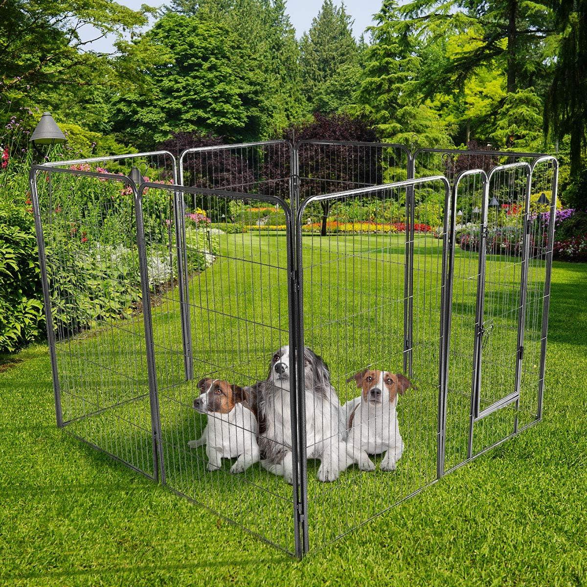 image:imageGiantex 40 inch Dog Fence with Door 168 Panels Dog Playpen for Outside Large Dogs Portable Pet Playpen Fencing Enclosures Heavy Duty Metal Camping Fences for The Yard 16 Panels 40 inch8 Panels
